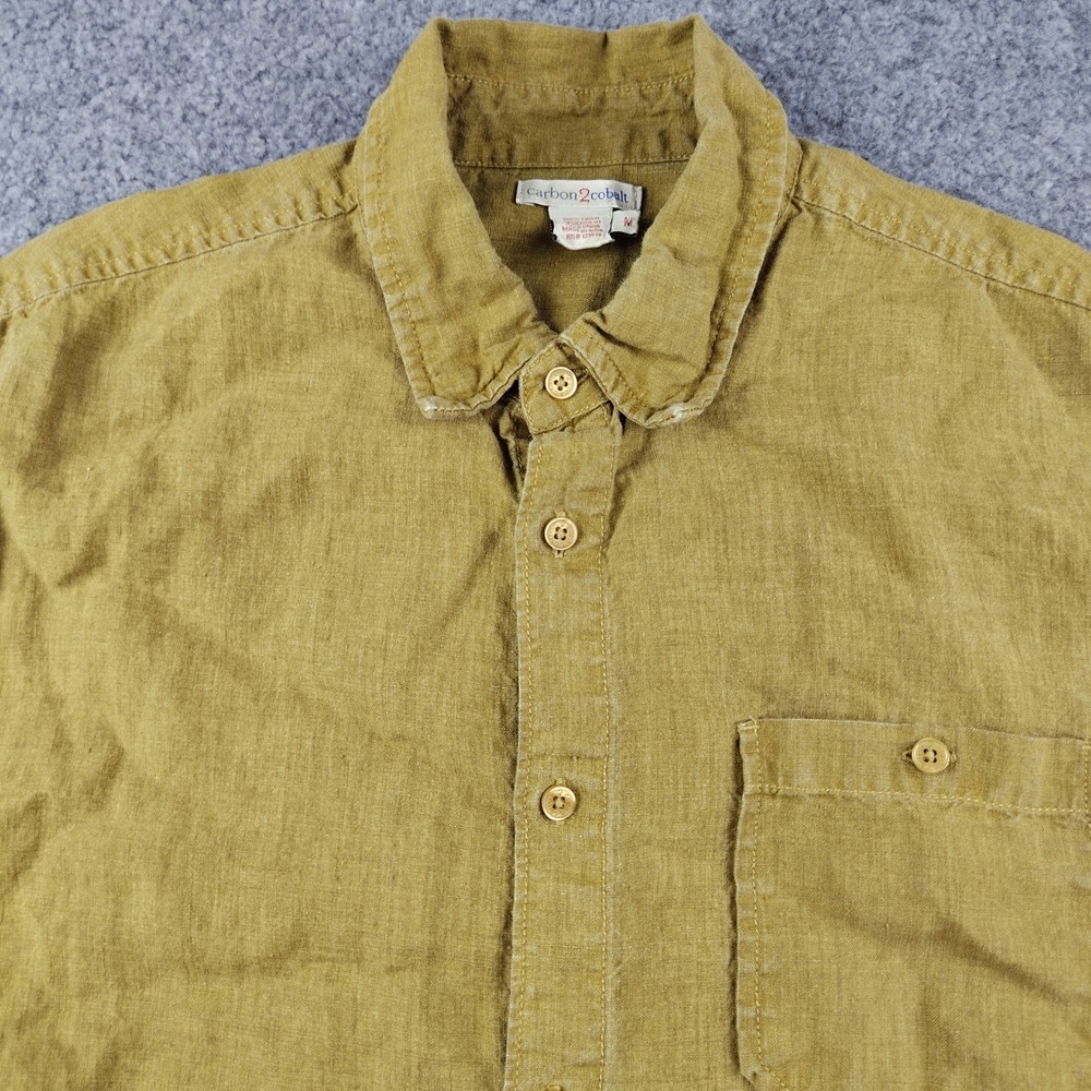 Carbon 2 Cobalt Mens Medium Mustard Yellow 100% Linen Short Sleeve Button Shirt